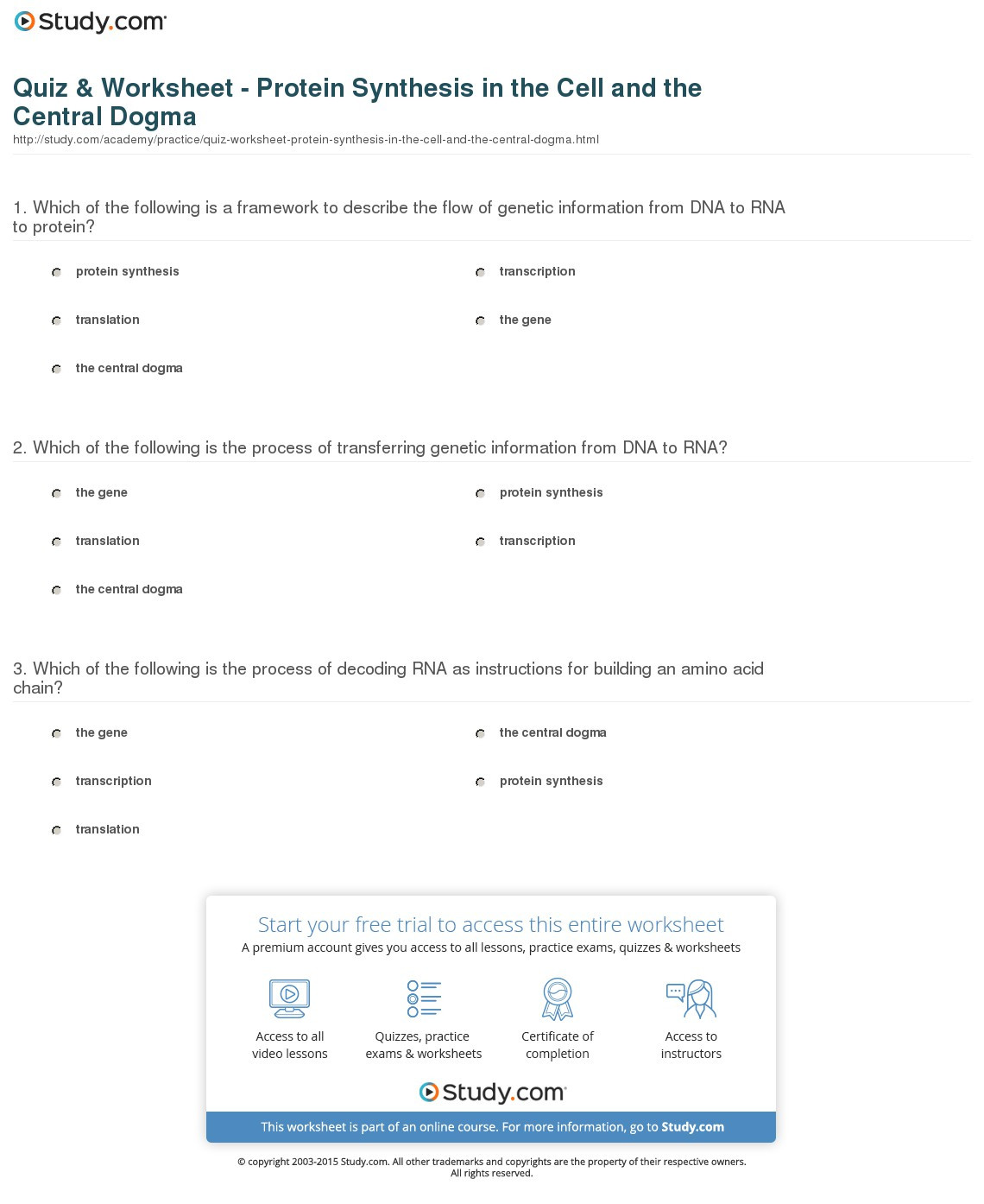Dna Replication Worksheet Answers Genetics Dna and Protein Synthesis Worksheet Answers