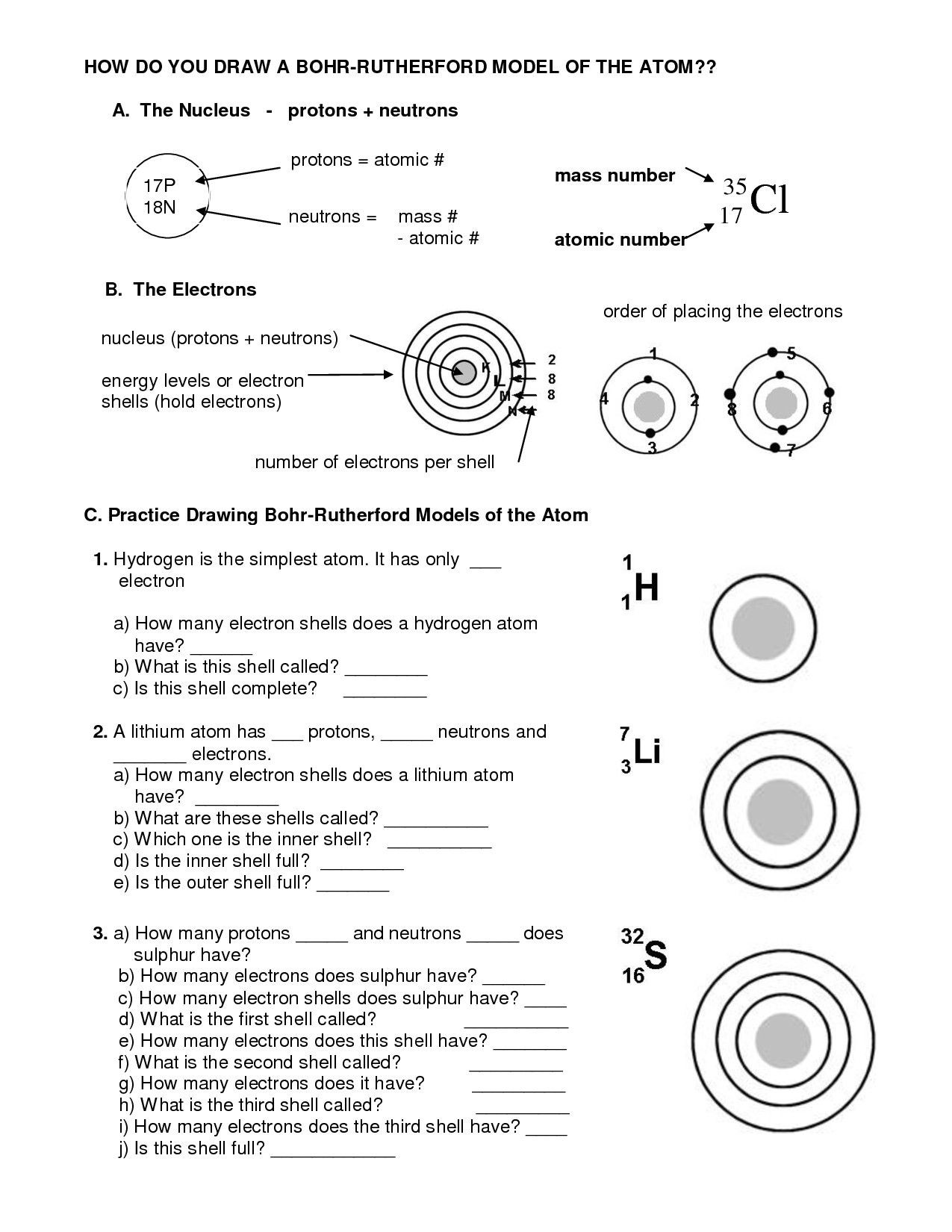 Drawing atoms Worksheet Answer Key Academic Bohr Model Worksheet Answer Key