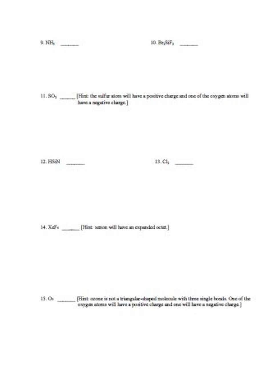 Drawing Lewis Structures Worksheet Drawing Lewis Structures Worksheet