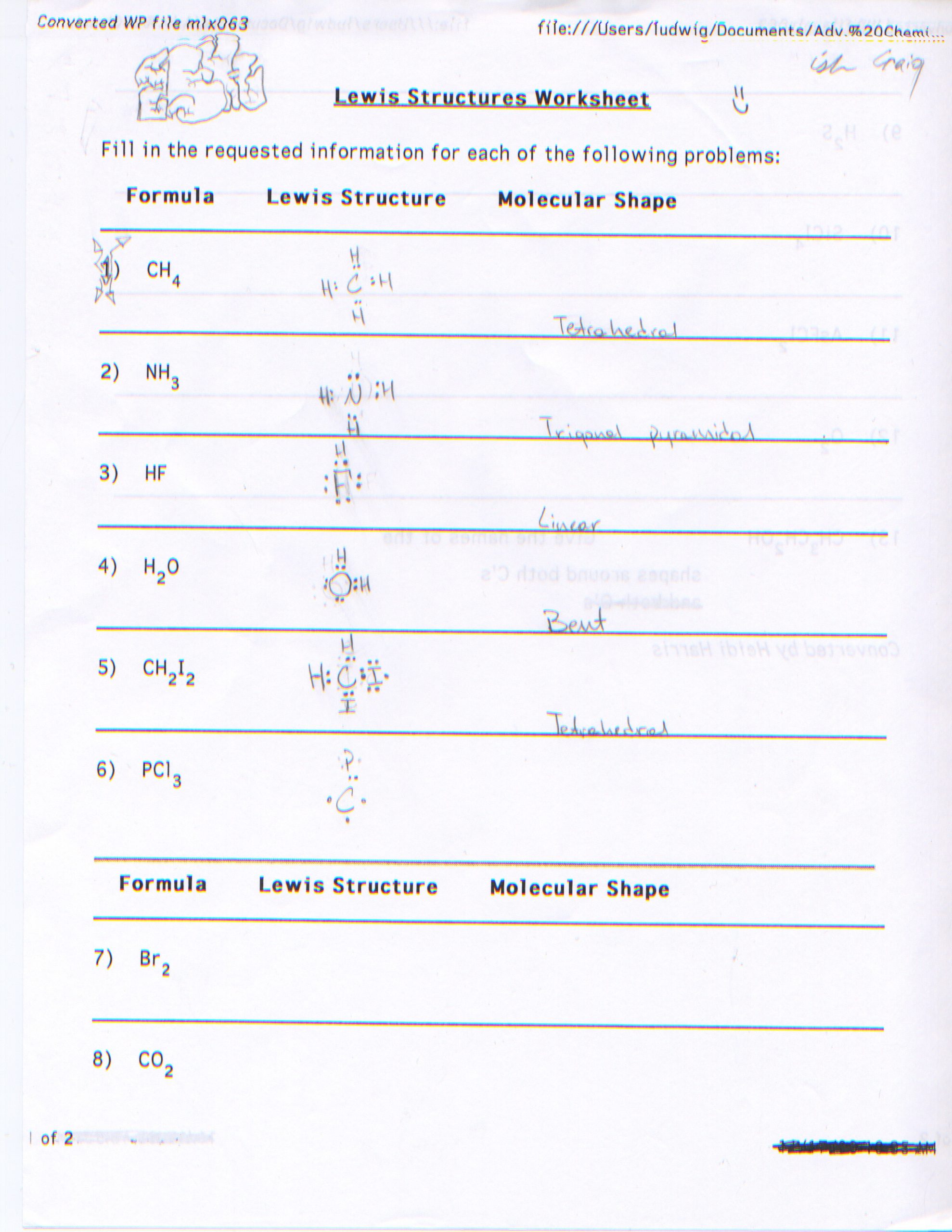 Drawing Lewis Structures Worksheet Lewis Structures Worksheet