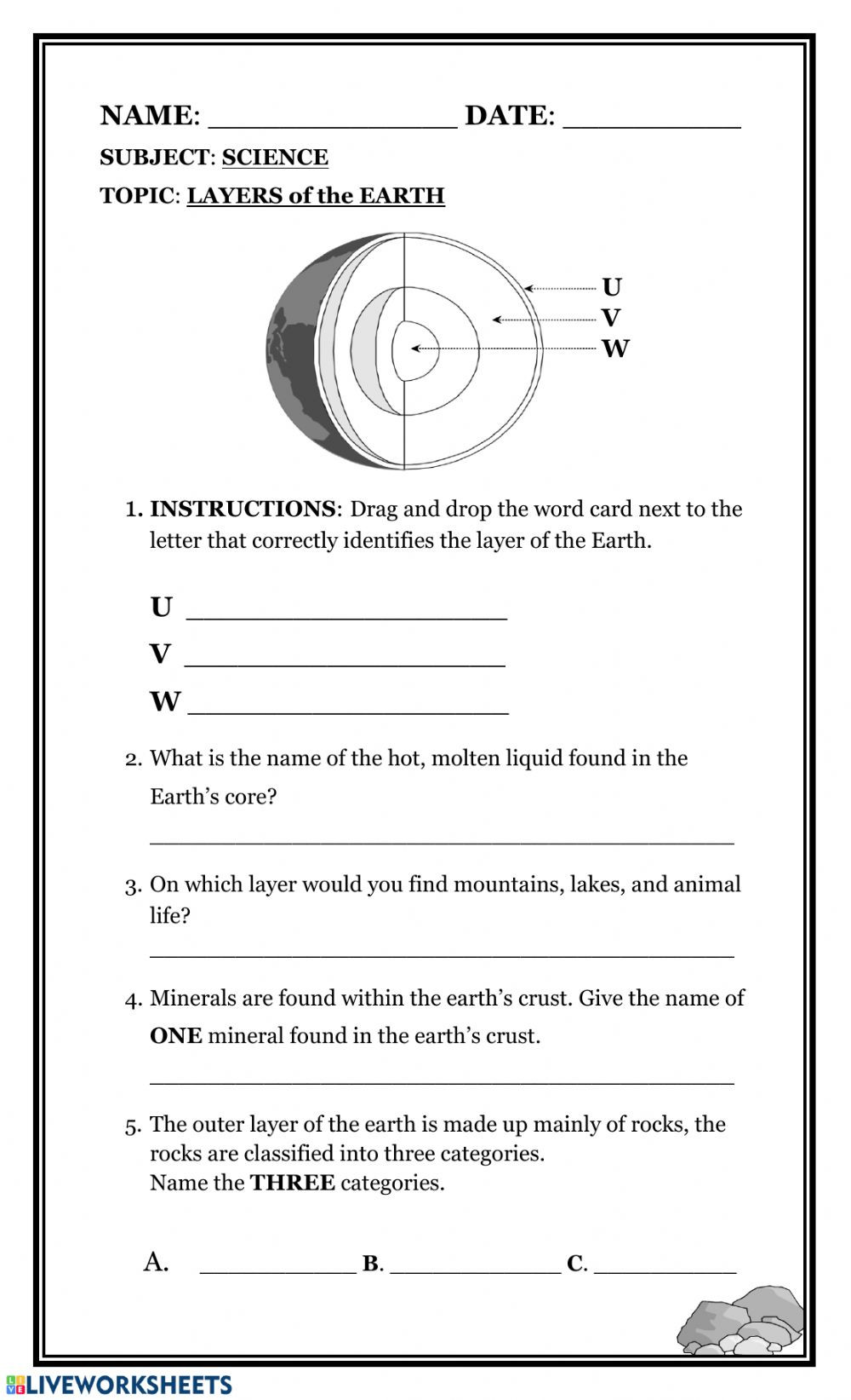 Earth Layers Worksheet Pdf Layers Of the Earth Interactive Worksheet