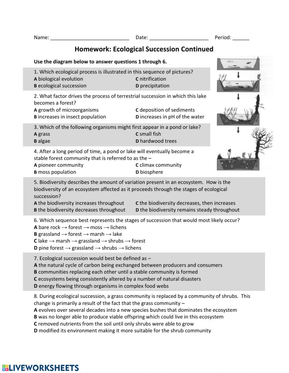 Ecological Succession Worksheet High School Es Eco Succession Part 2 Interactive Worksheet