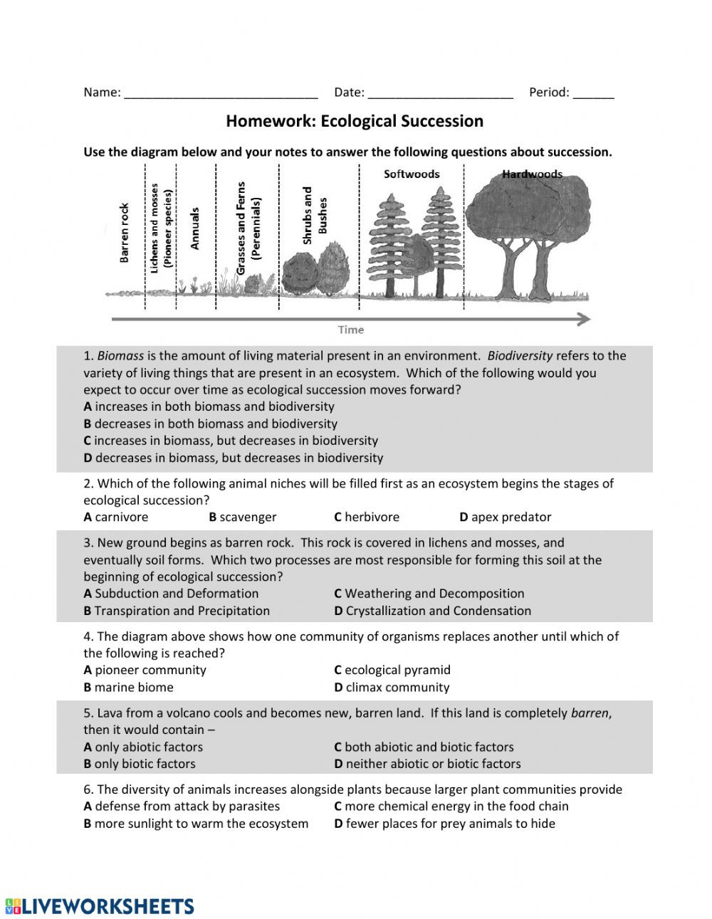 Ecological Succession Worksheet High School Es Ecological Succession Hw Interactive Worksheet
