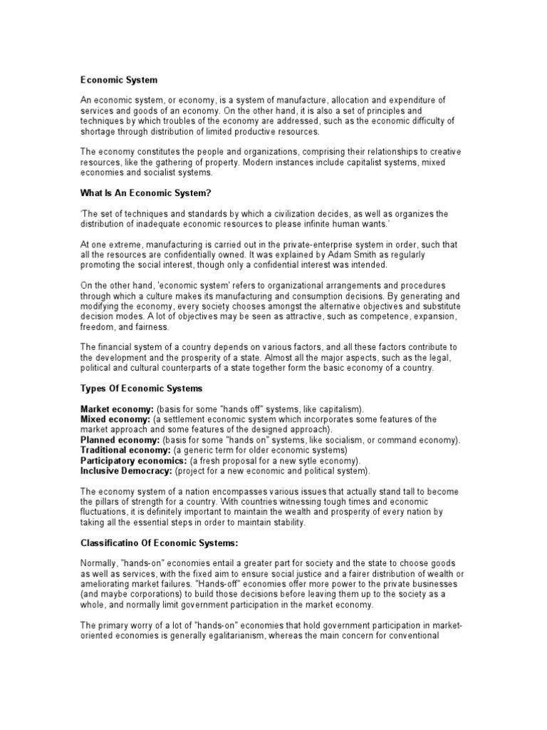 Economic Systems Worksheet Pdf 01 Classification Of Economic System