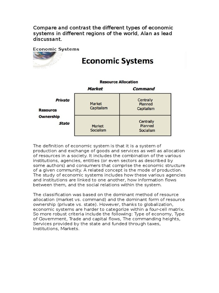 Economic Systems Worksheet Pdf Pare and Contrast the Different Types Of Economic Systems