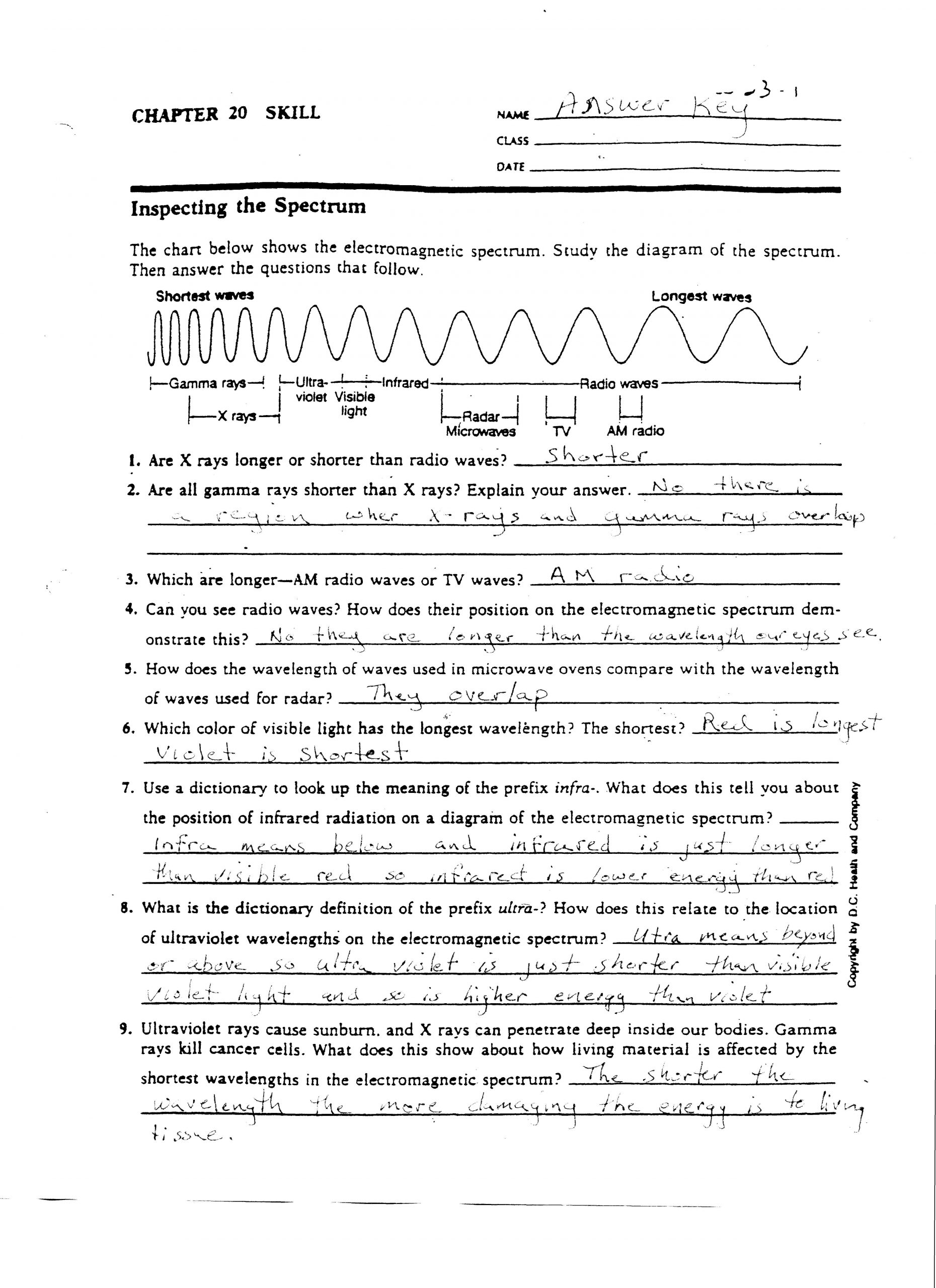 Electromagnetic Spectrum Worksheet Answers Electromagnetic Spectrum Worksheet