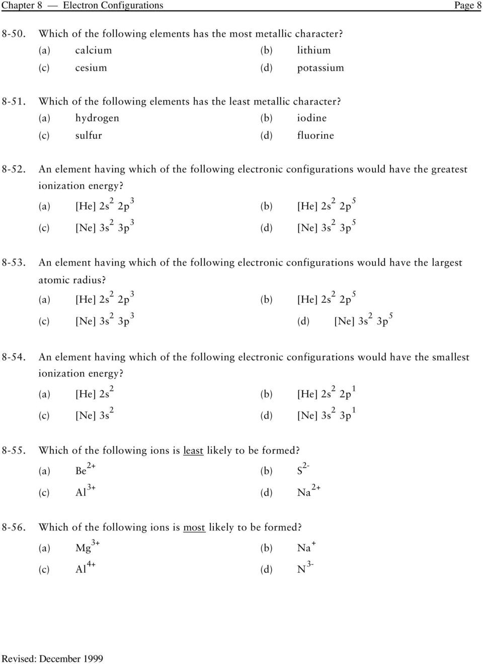 Electron Configuration Worksheet Answers Key Chapter 8 atomic Electronic Configurations and Periodicity