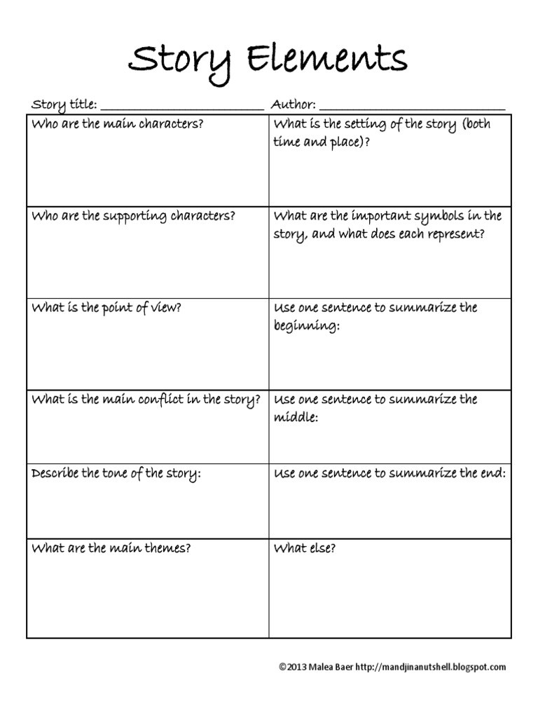 Elements Of A Story Worksheet Literature Short Story Elements Worksheet