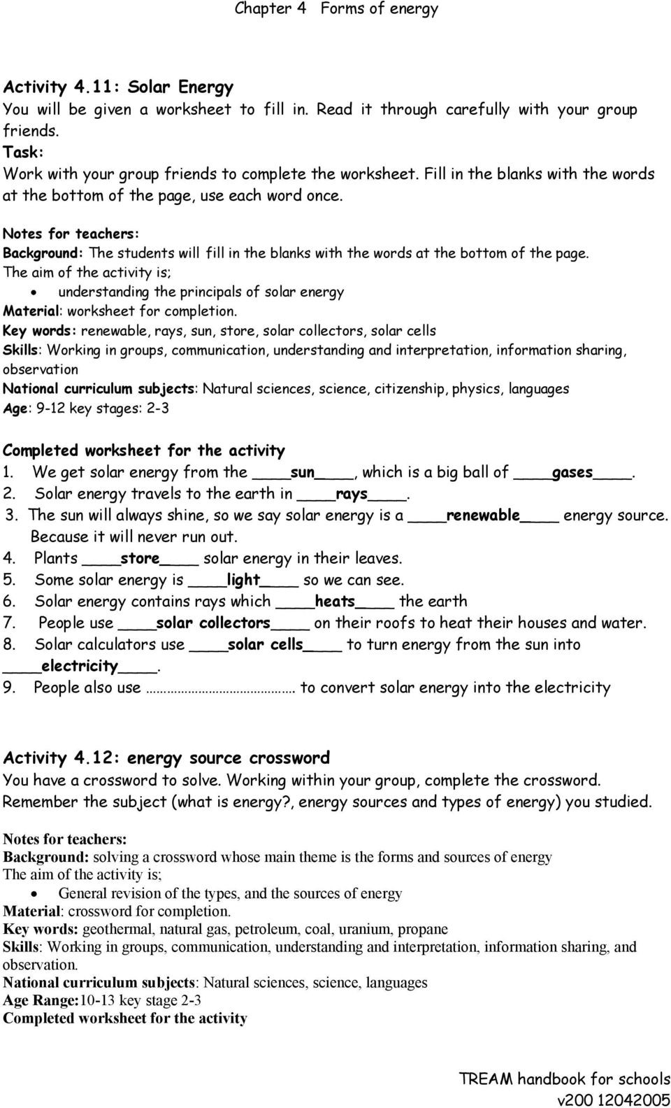 Energy Transformation Worksheet Answer Key Chapter 4 forms Of Energy Pdf Free Download