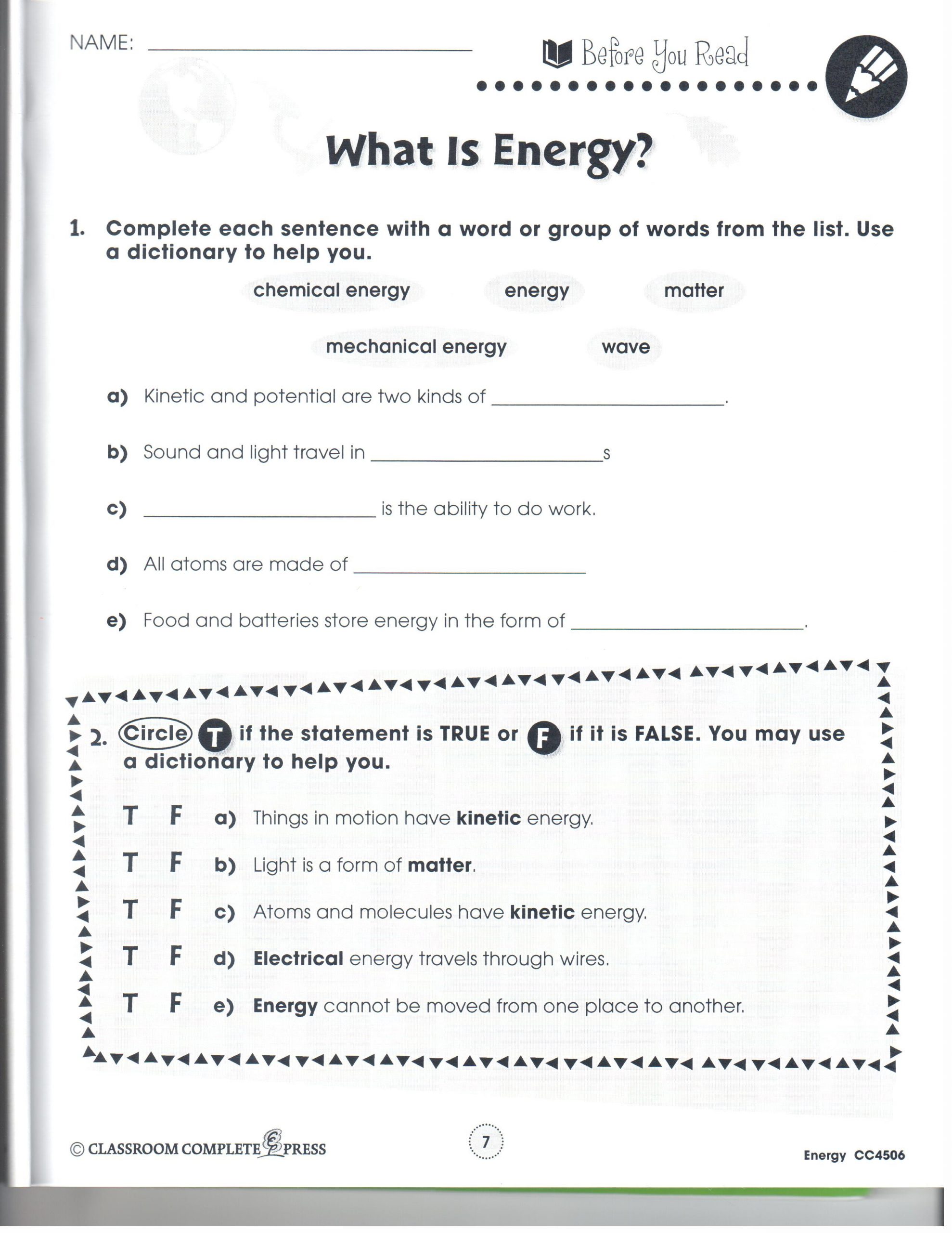 Energy Transformation Worksheet Answer Key Electricity Worksheet 6th