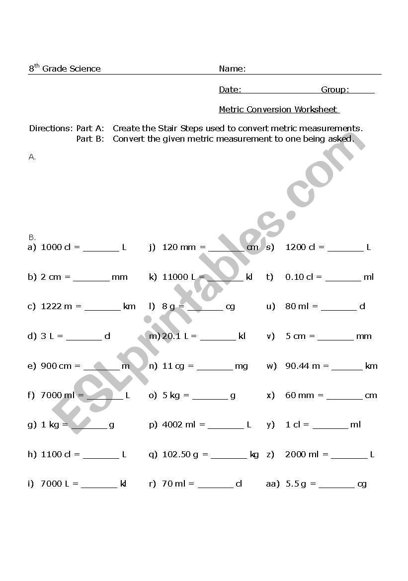 English to Metric Conversion Worksheet English Worksheets Metric Conversion Worksheet