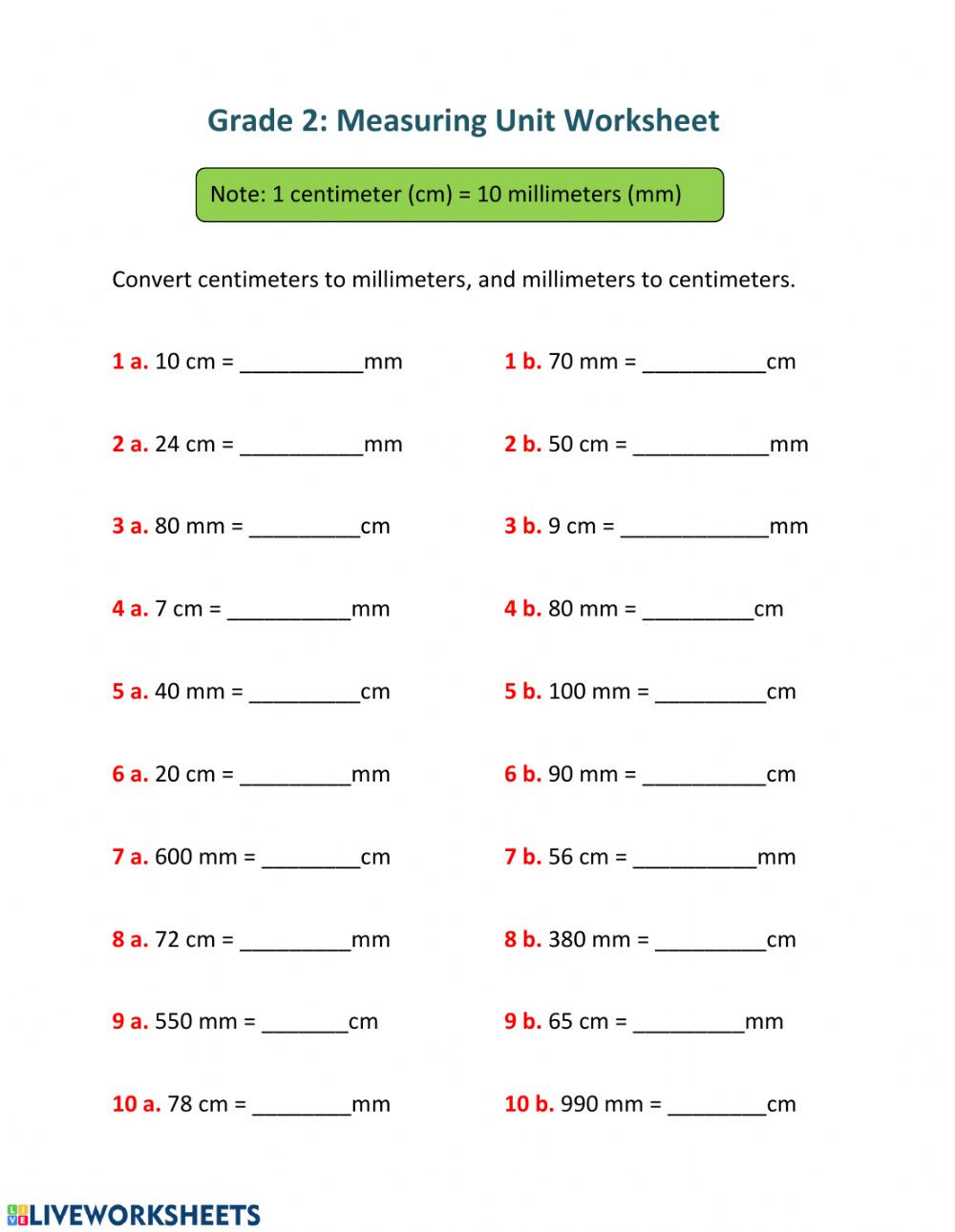 English to Metric Conversion Worksheet Length Conversion Units Of Measurement Online Worksheet
