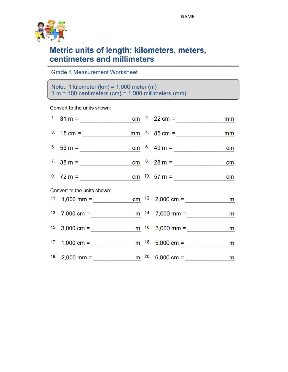 English to Metric Conversion Worksheet Metric Units Of Length Interactive Worksheet