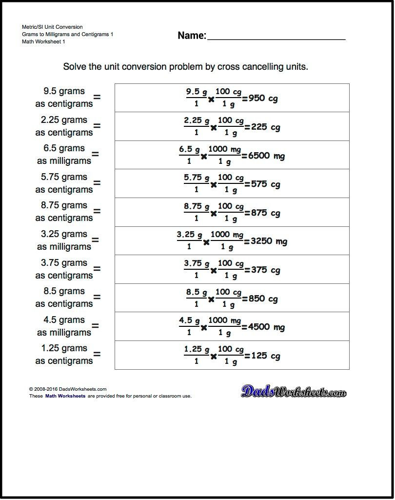 English to Metric Conversion Worksheet Worksheets for Metric Si Unit Conversions All with Answer