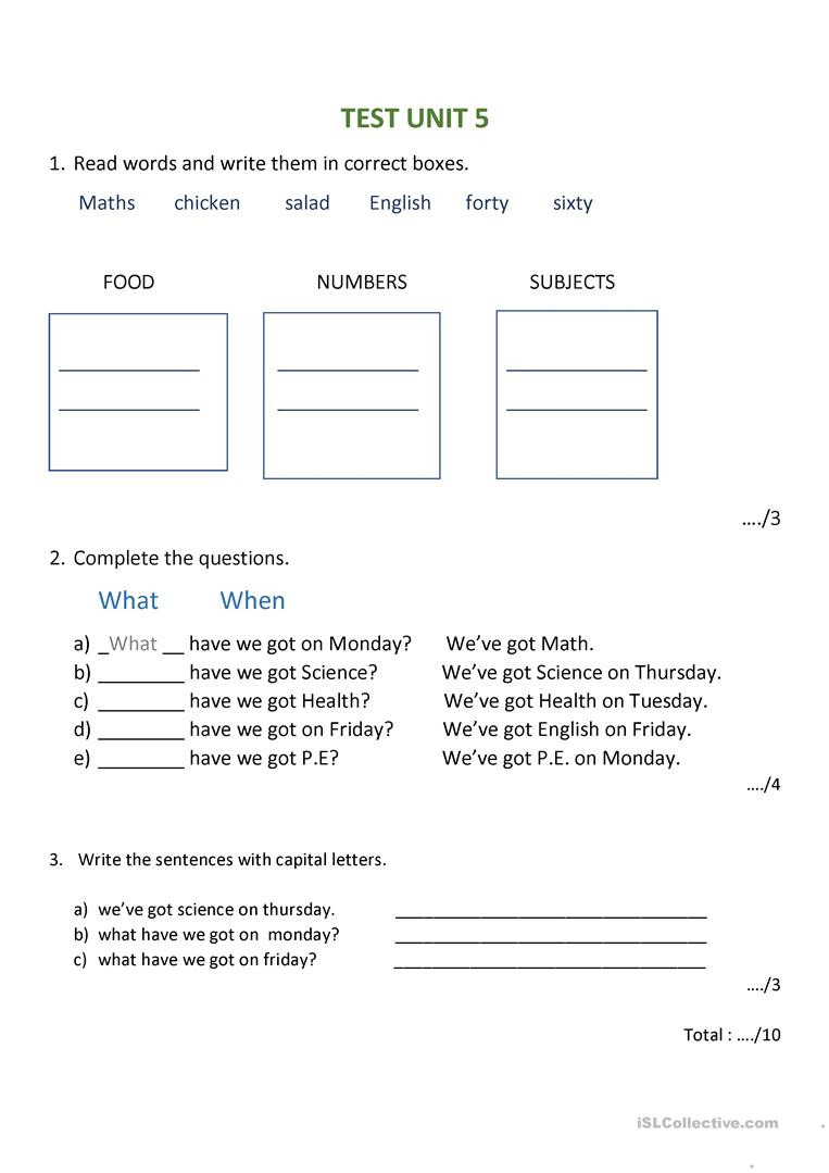 English Worksheet for Grade 2 English Test Grade 2 Family and Friends Unit 5 English