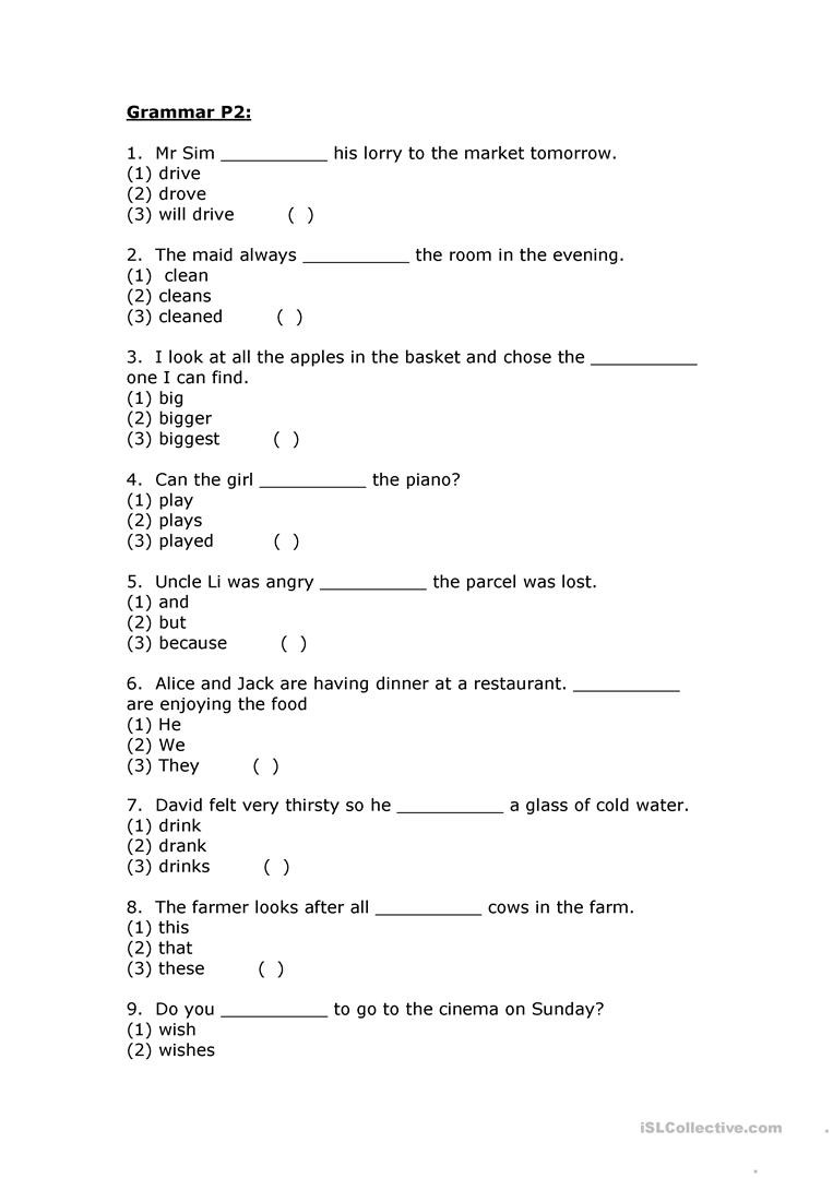 English Worksheet for Grade 2 Grammar for Grade 2 English Esl Worksheets for Distance