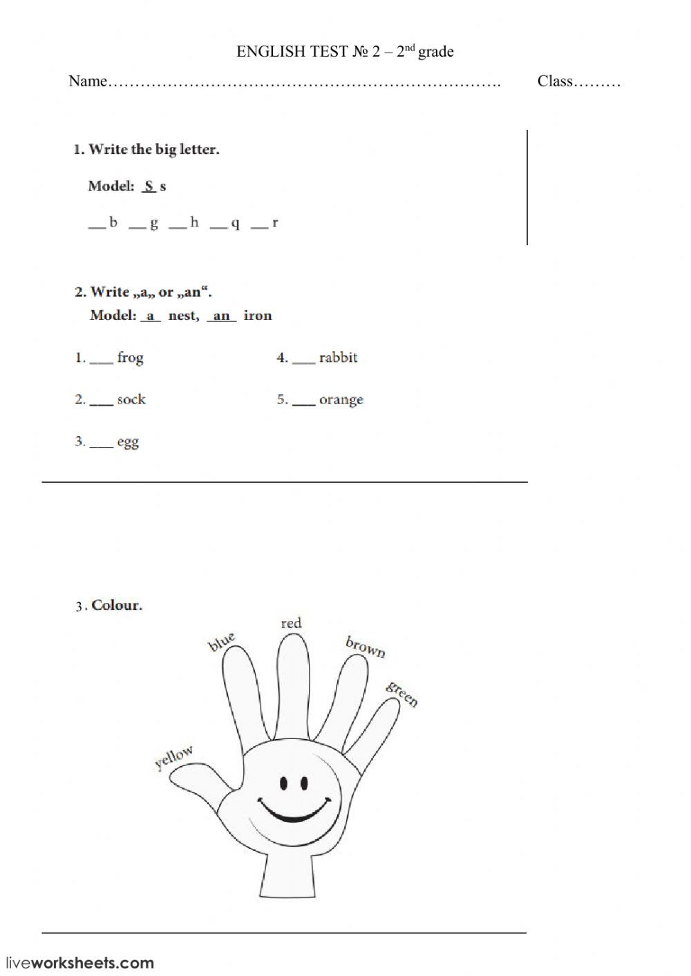 English Worksheet for Grade 2 Letters Colours A An Interactive Worksheet