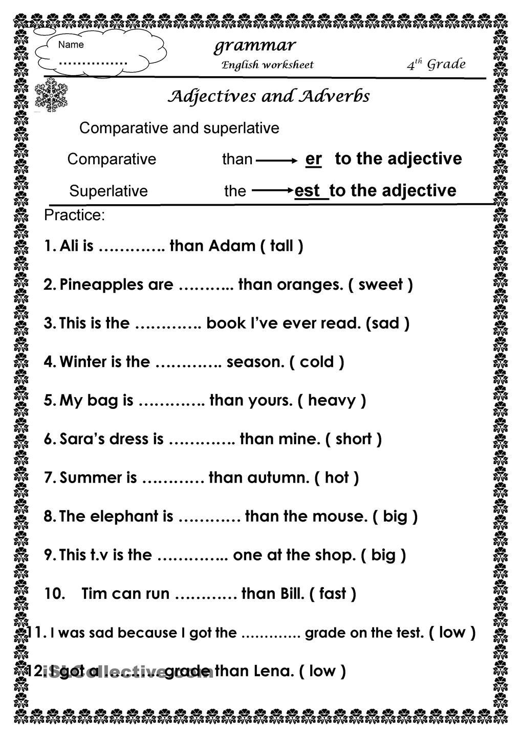 English Worksheet for Grade 2 Parative and Superlative