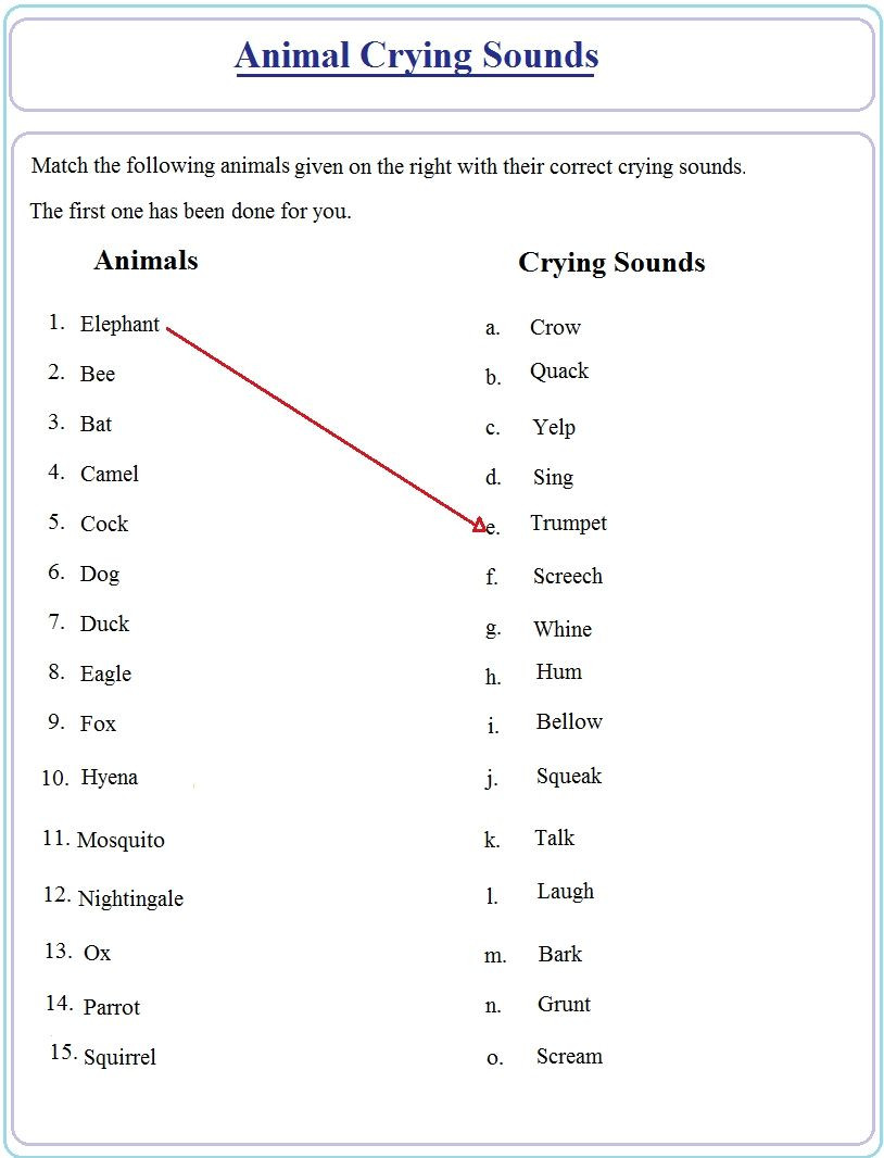 English Worksheet for Grade 2 Simple Practise Sheet Crying sounds Part 2