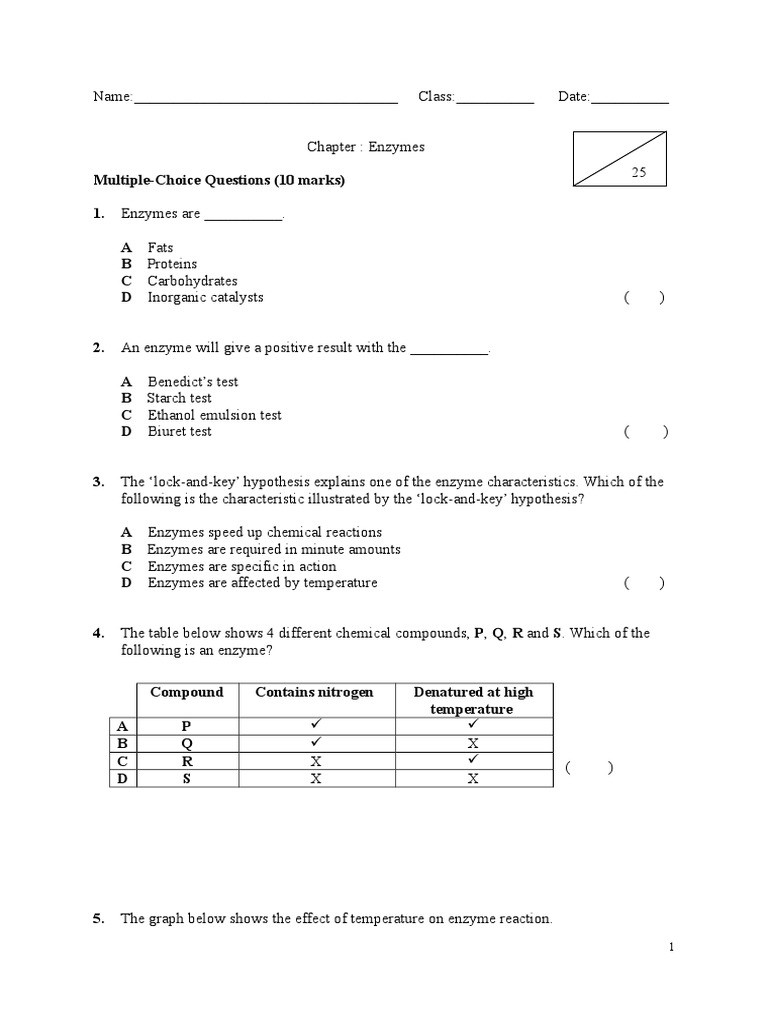Enzyme Reactions Worksheet Answer Key Enzymes Test C05 Se Catalase