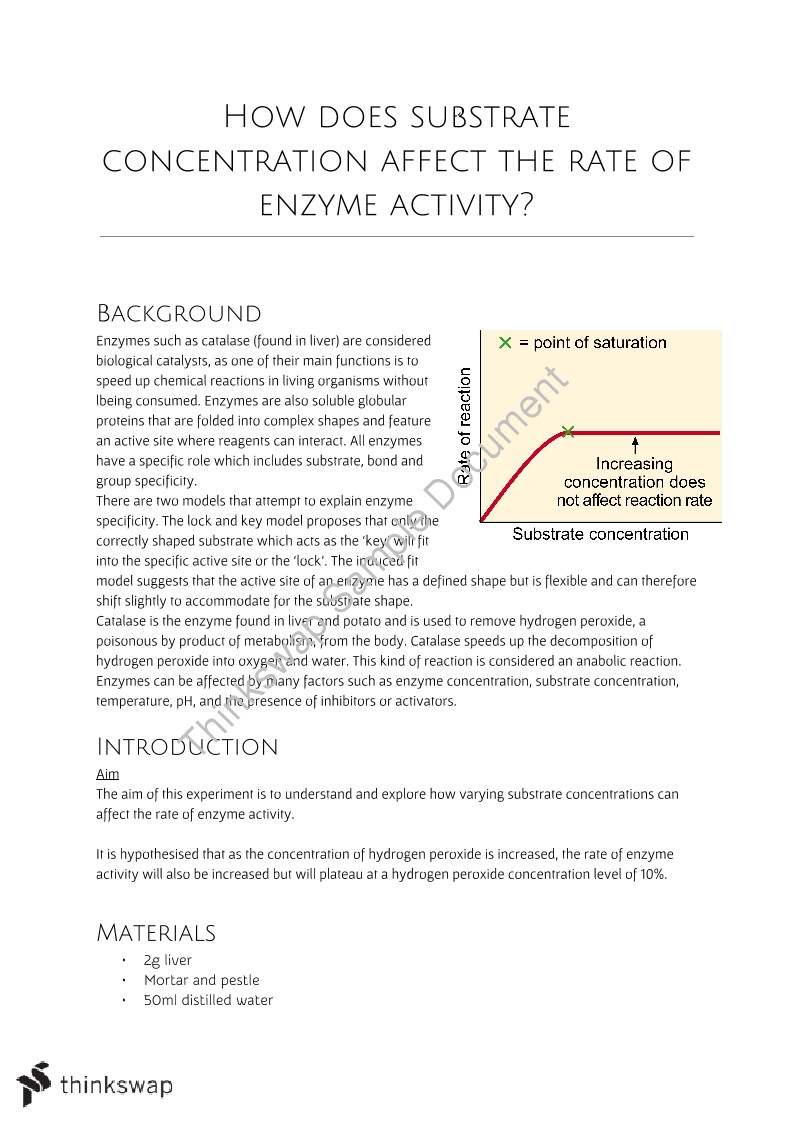 Enzyme Reactions Worksheet Answer Key Lab Report the Effect Of Substrate Concentration On Enzyme