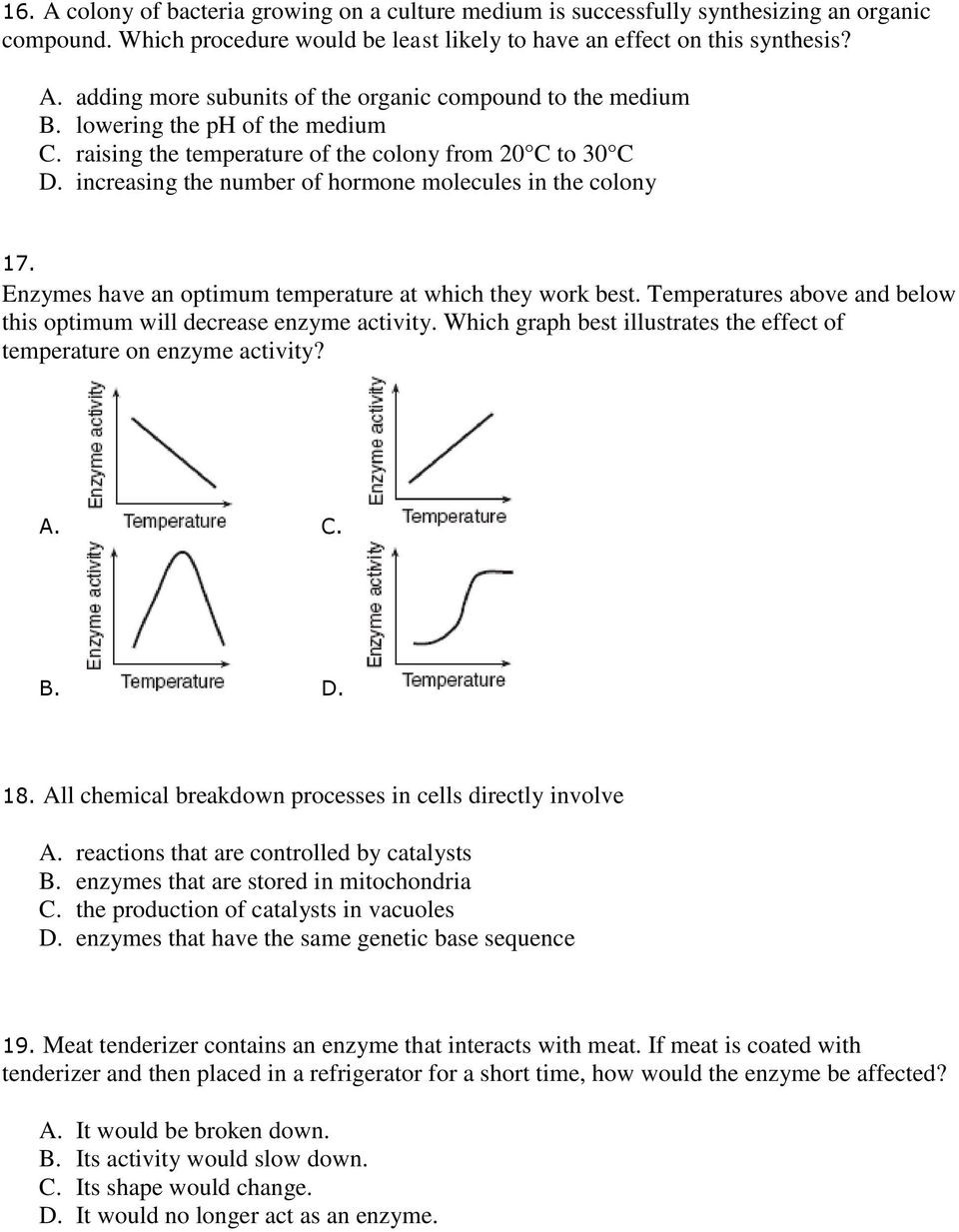 Enzyme Review Worksheet Answers Enzymes Practice Questions 1 Pdf Free Download