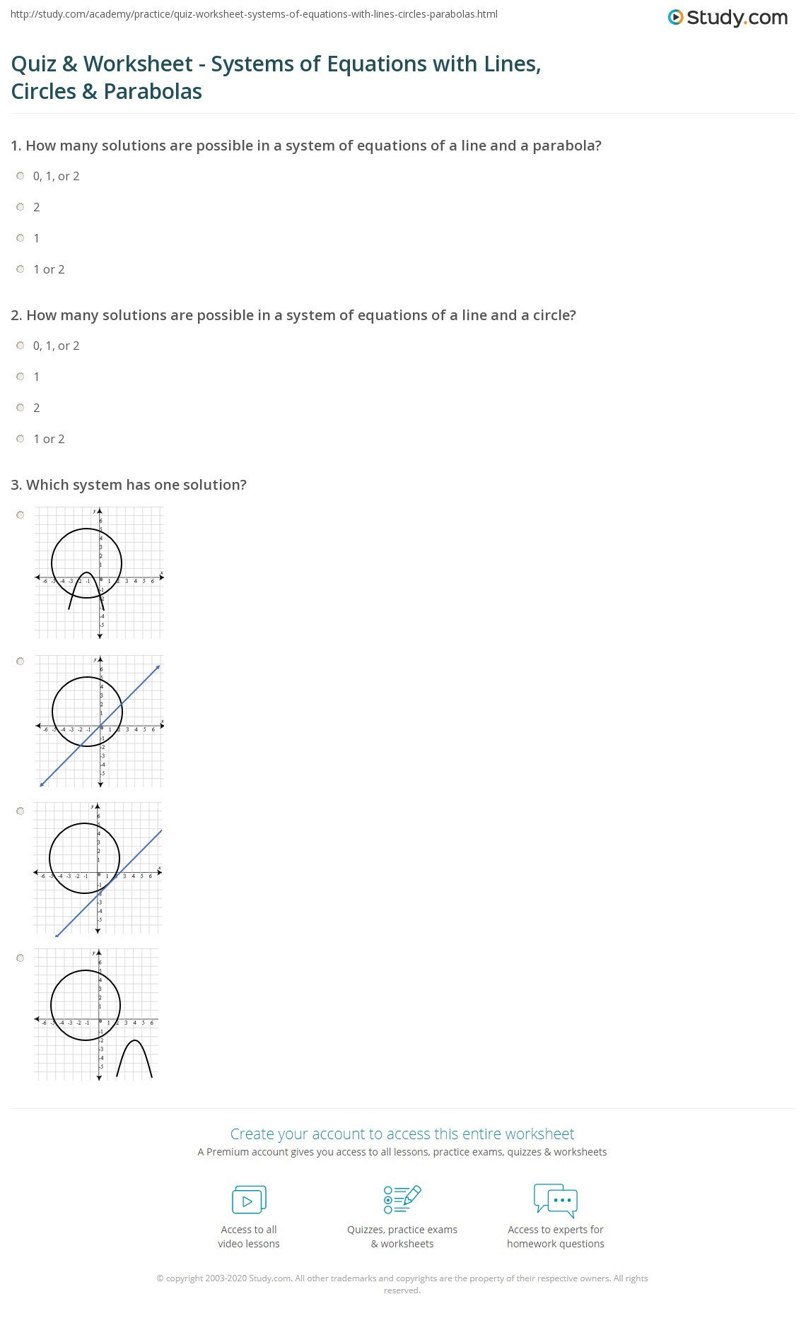Equations Of Circles Worksheet Quiz &amp; Worksheet Systems Of Equations with Lines Circles