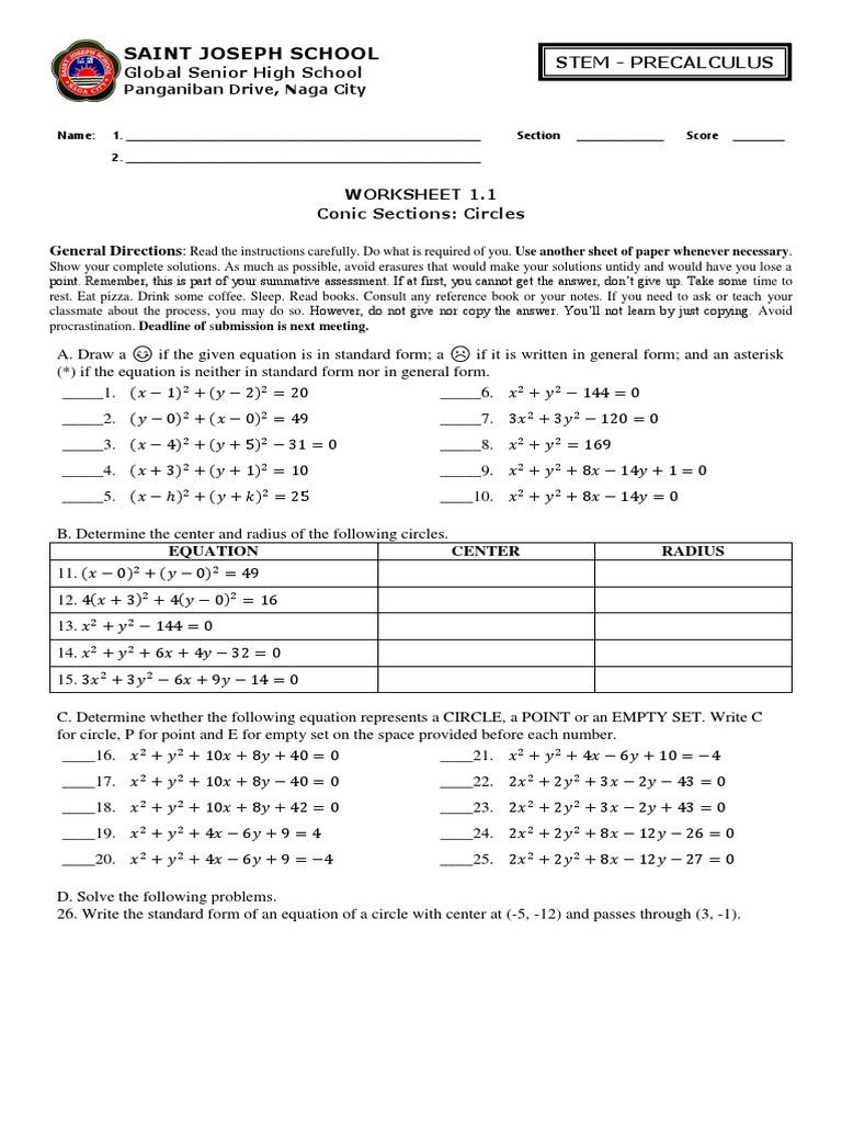Equations Of Circles Worksheet Worksheet For Education