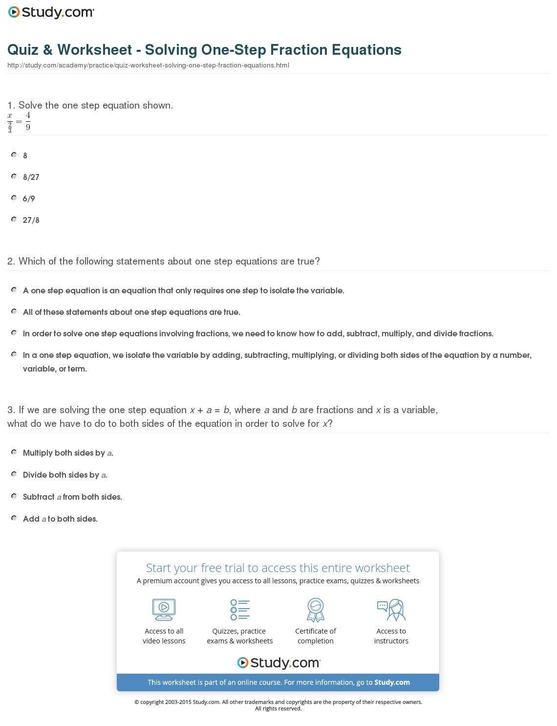 Equations with Fractions Worksheet Fraction Equations Worksheets