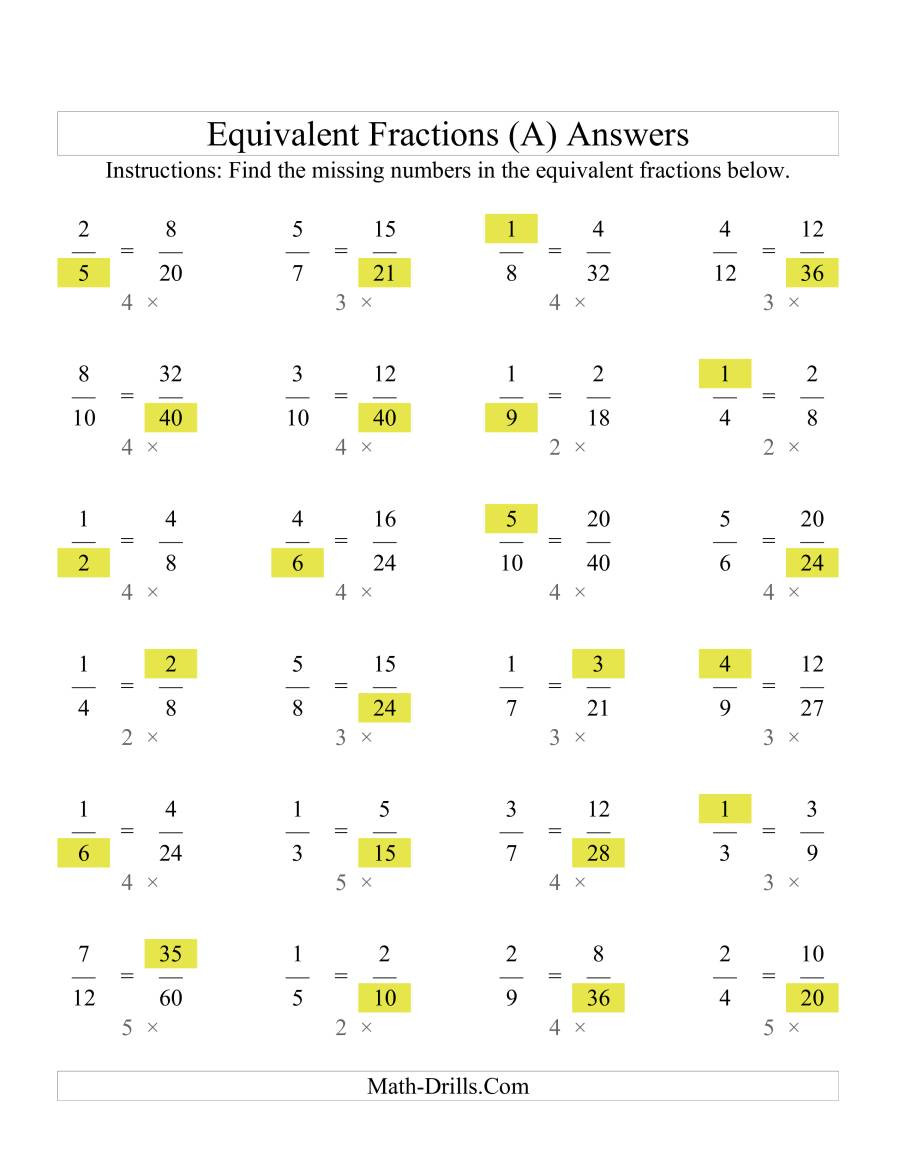 Equivalent Fractions Worksheet Pdf Missing Numbers In Equivalent Fractions A