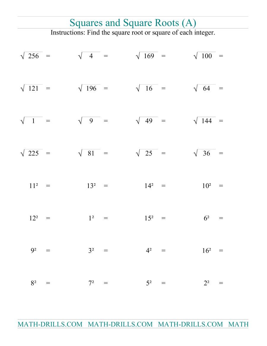 Estimating Square Root Worksheet Squares and Square Roots A