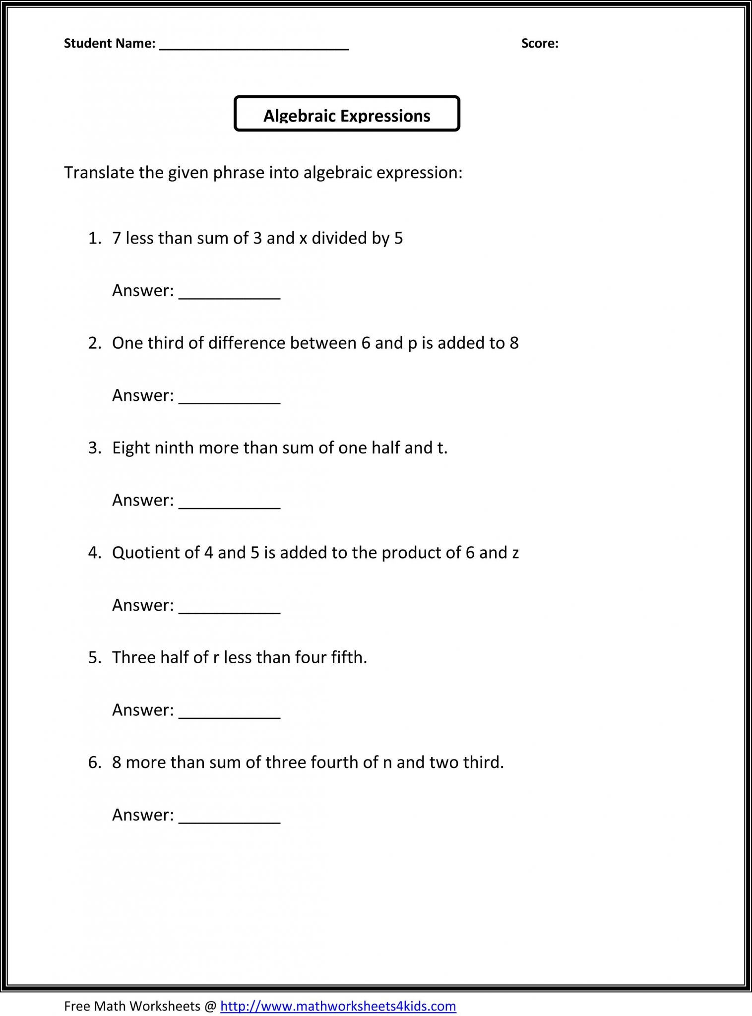 Evaluate the Expression Worksheet Evaluating Expressions Worksheet Fun