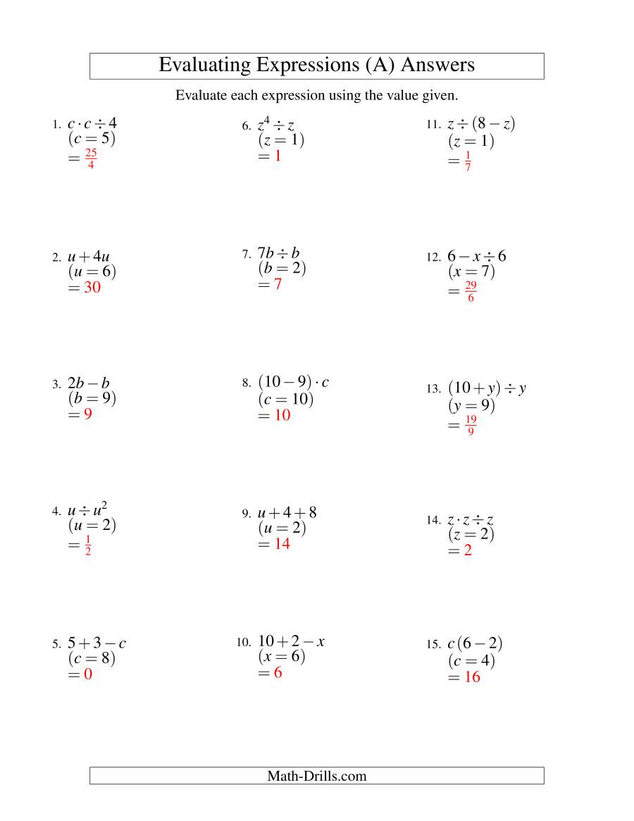 algebra evaluating algebraic expressions one variable two steps 001 pin2