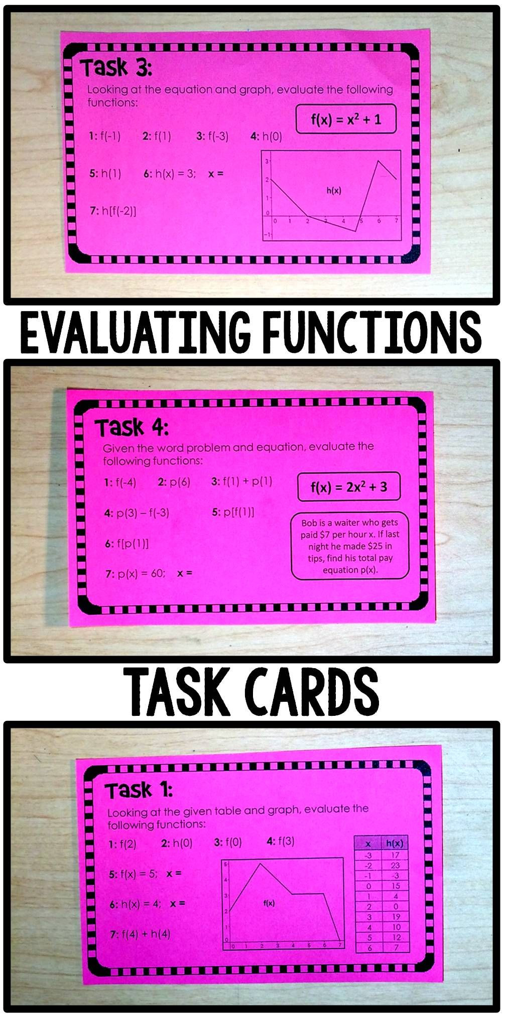 Evaluating Functions Worksheet Algebra 1 Evaluating Functions Task Cards Activity