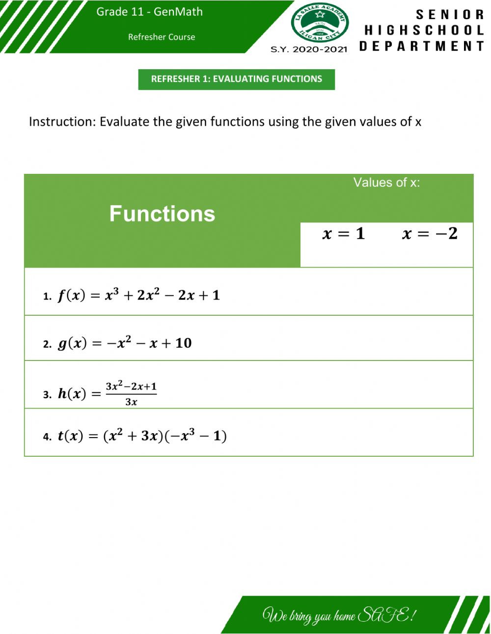 Evaluating Functions Worksheet Pdf Refresher 1 Evaluating Function Interactive Worksheet