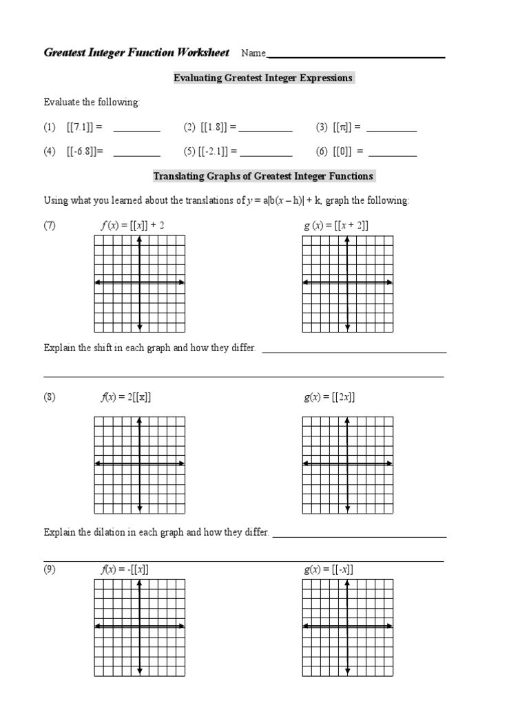 Evaluating Piecewise Functions Worksheet