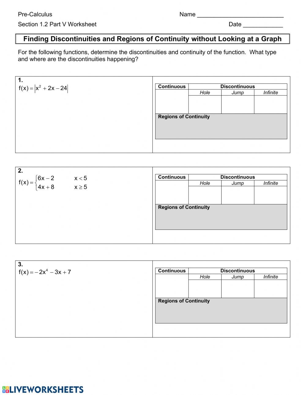 Evaluating Piecewise Functions Worksheet Section 1 2 Part V Worksheet Interactive Worksheet