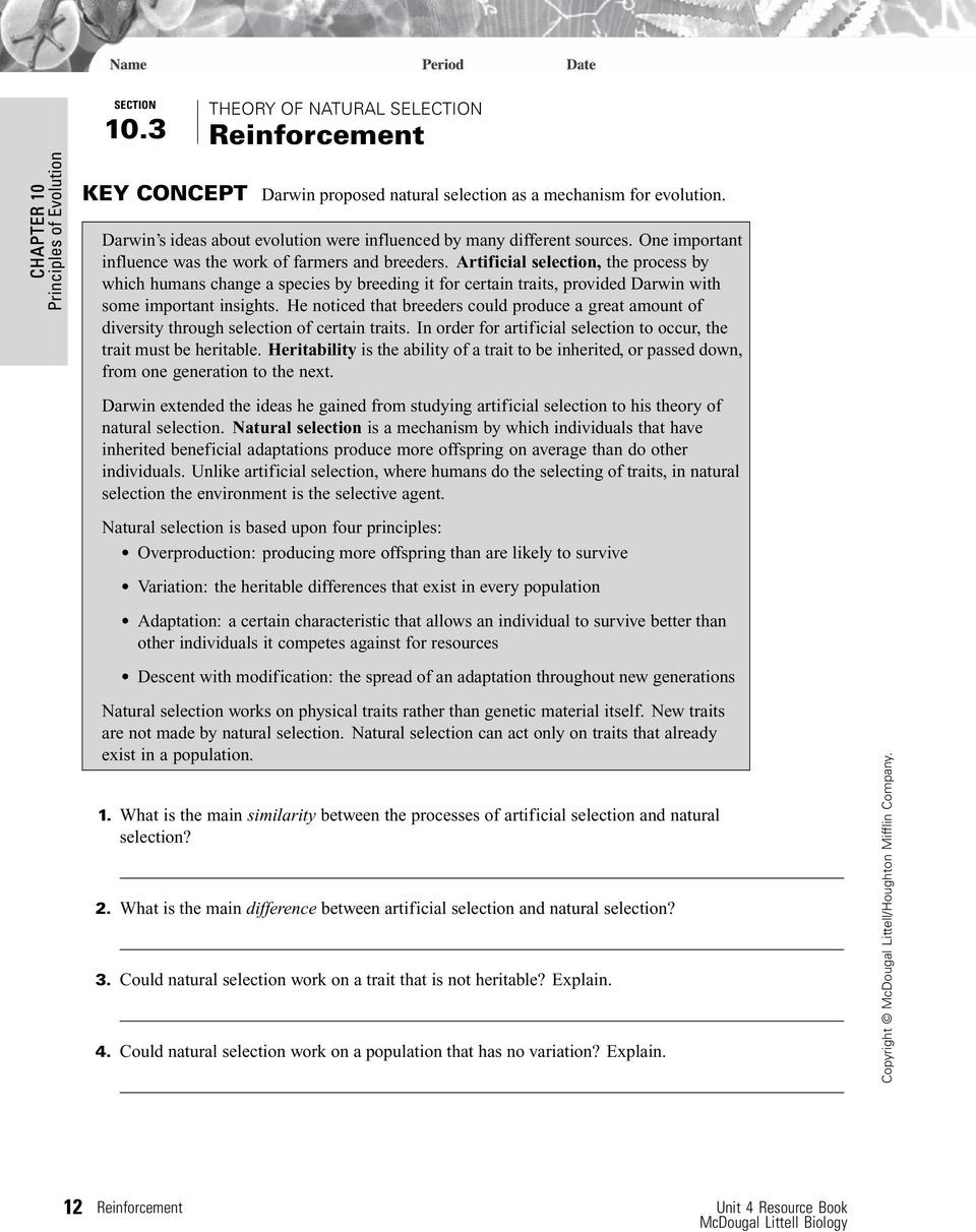 Evolution and Natural Selection Worksheet Main Idea Early Scientists Proposed Ideas About Evolution