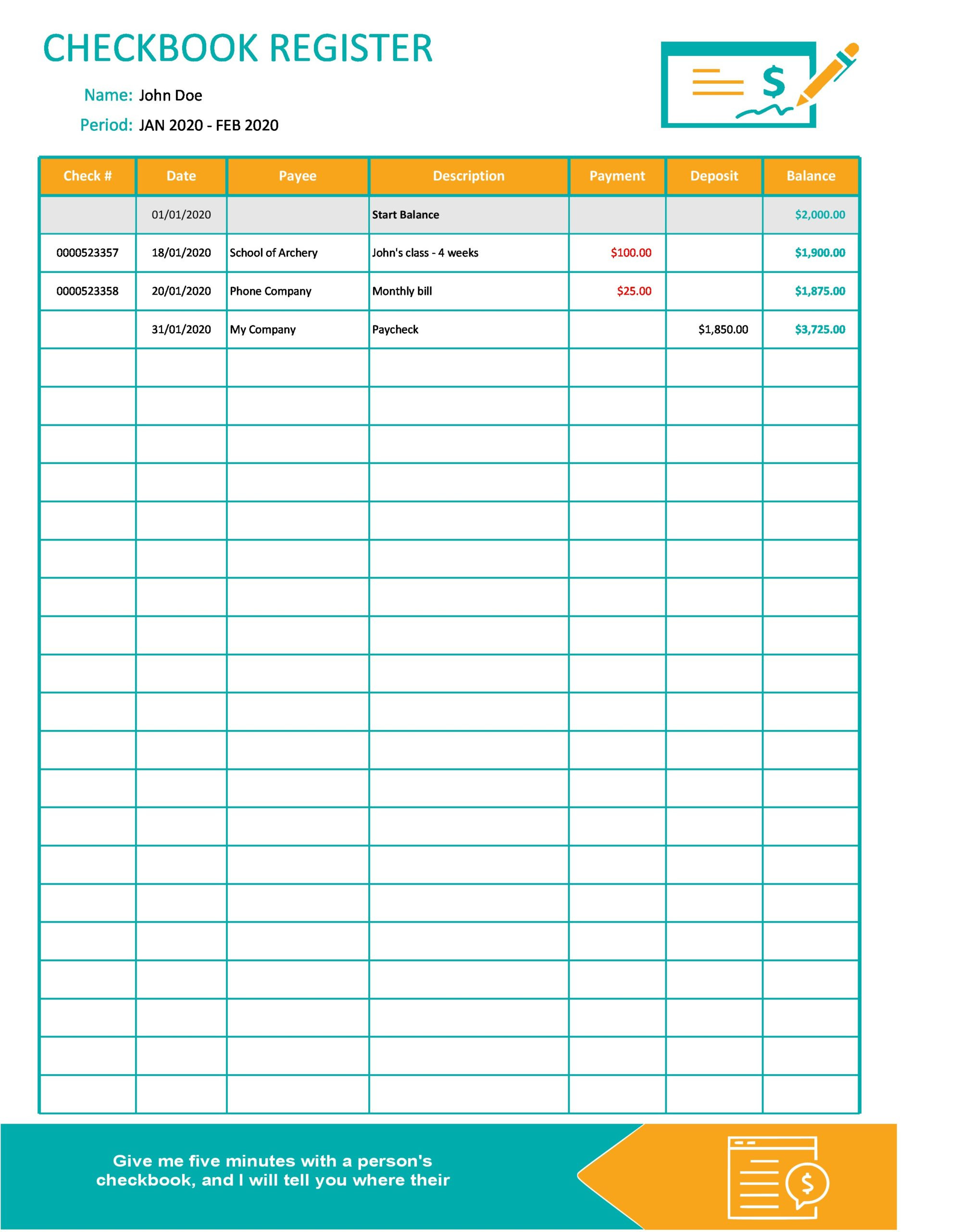 Excel Checkbook Register Budget Worksheet 39 Checkbook Register Templates [ Free Printable]