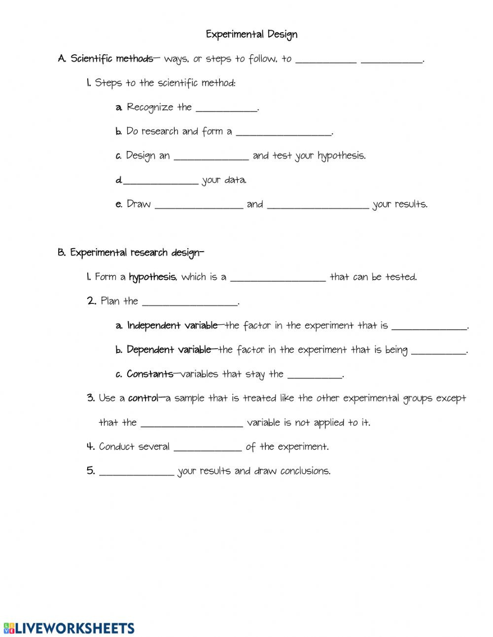 Experimental Design Worksheet Answers Experimental Design Guided Notes Interactive Worksheet