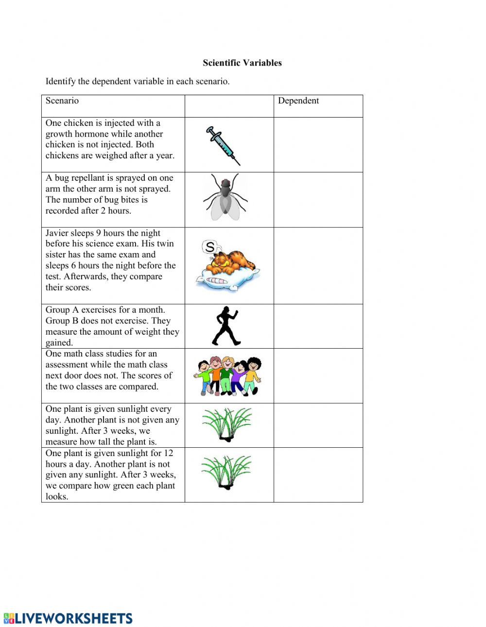 Experimental Variables Worksheet Answers Identifying Dependent Variables Interactive Worksheet