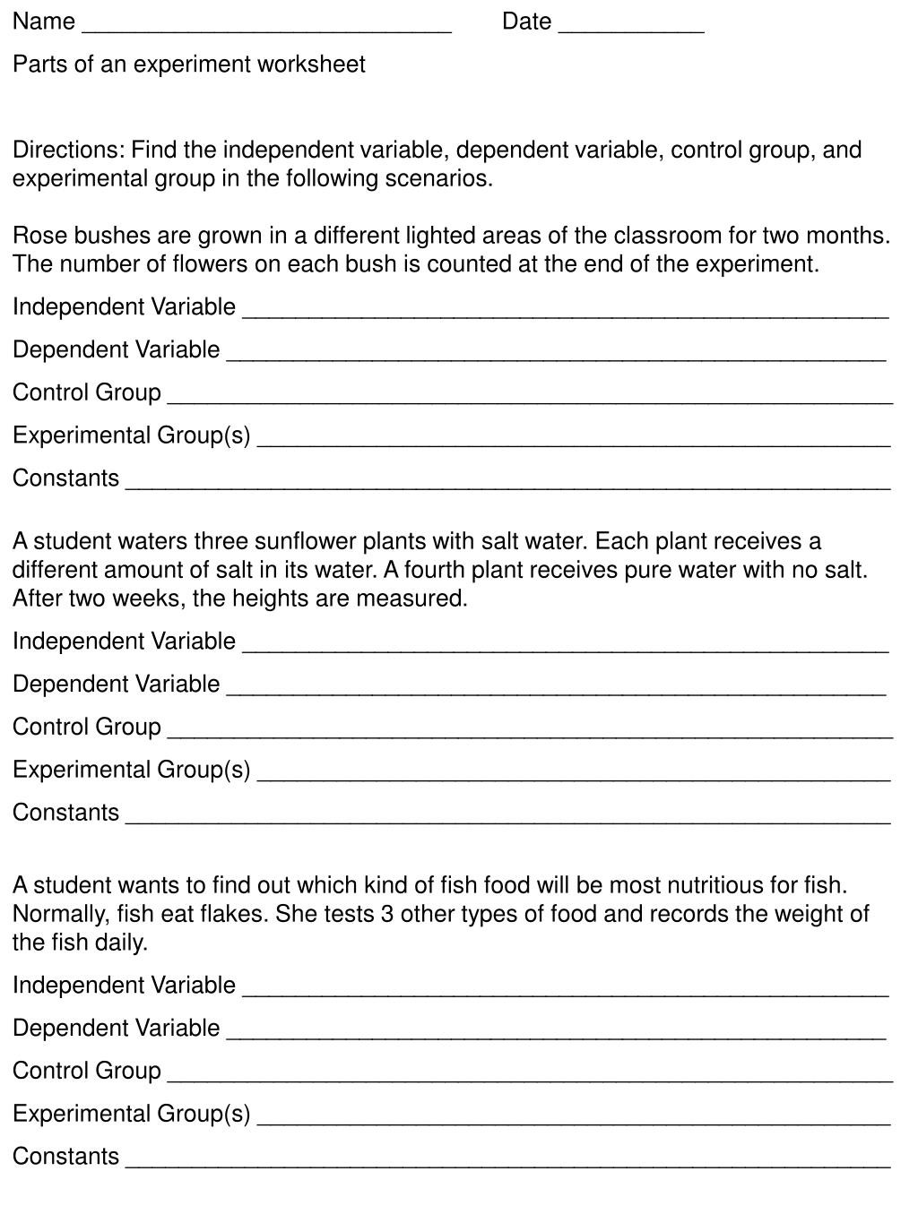 Experimental Variables Worksheet Answers Ppt Name Date Parts Of An Experiment Worksheet