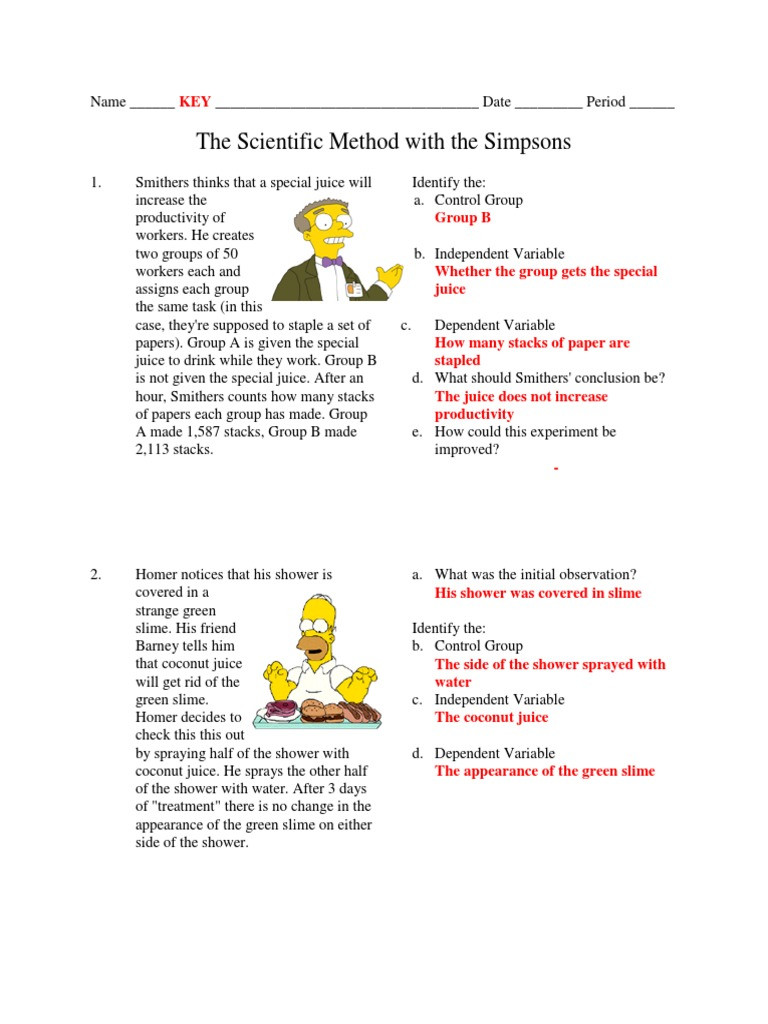 Experimental Variables Worksheet Answers Simpsons Scientific Method Key Mouse
