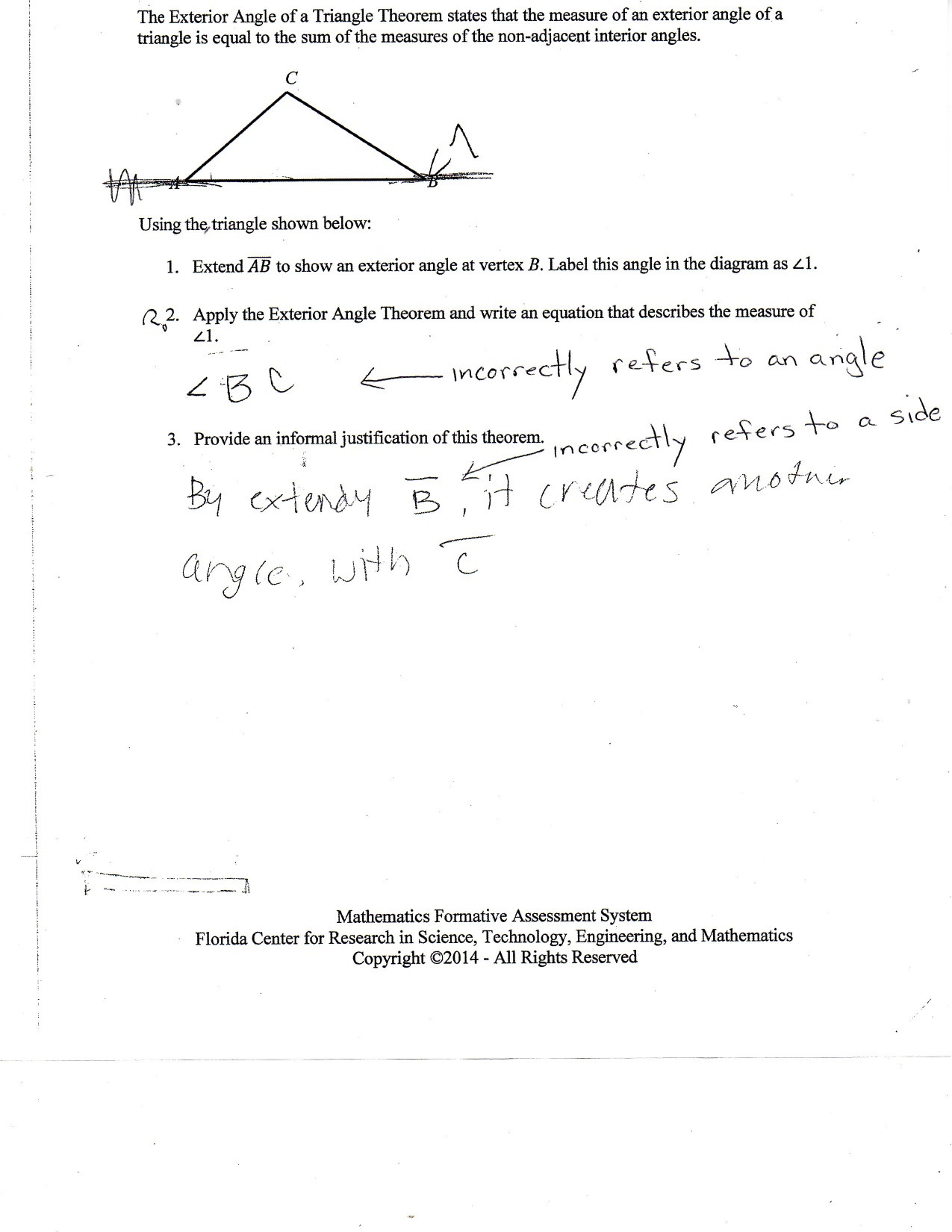 Exterior Angle theorem Worksheet Justifying the Exterior Angle Of A Triangle theorem Students