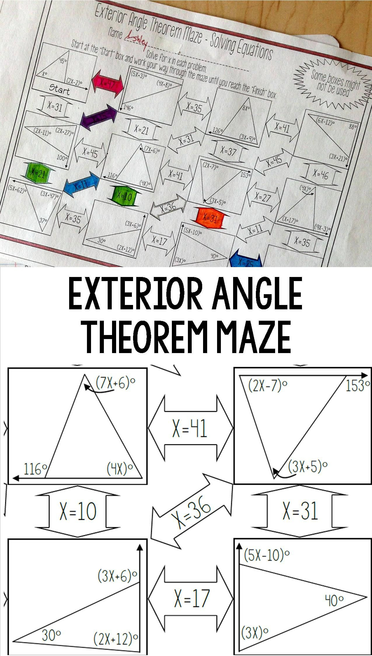 Exterior Angle theorem Worksheet My 8th Grade Math &amp; High School Geometry Students Loved This