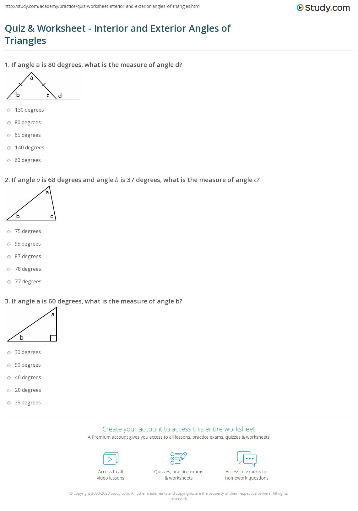 Exterior Angle theorem Worksheet Quiz &amp; Worksheet Interior and Exterior Angles Of Triangles