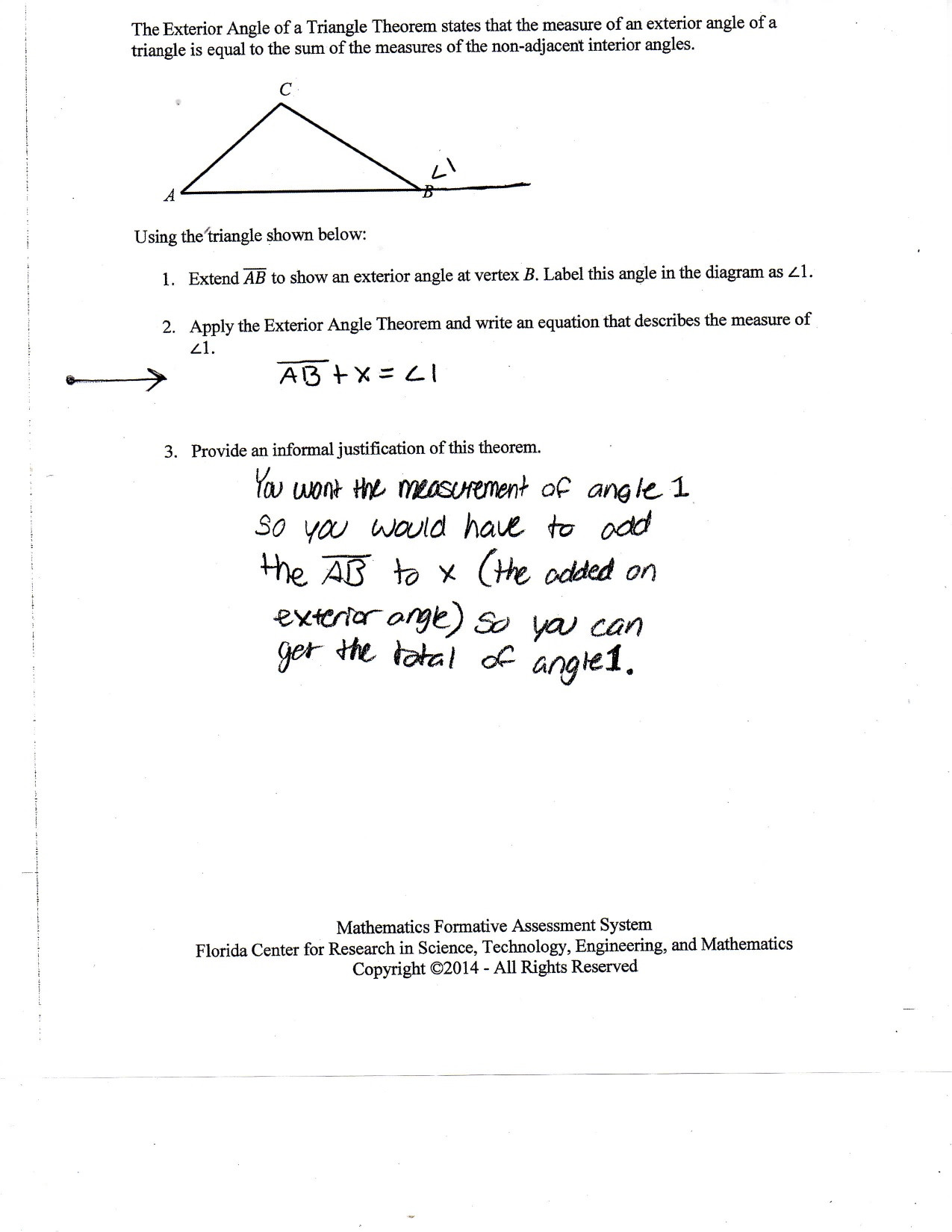 Exterior Angle theorem Worksheet Triangle Angle Sum theorem Worksheet