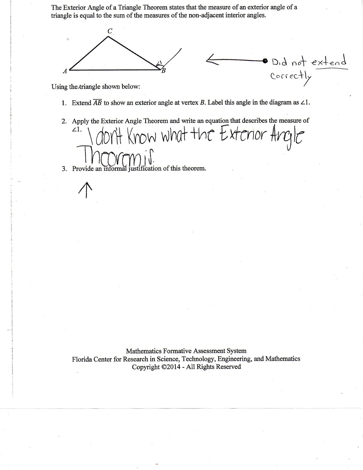 Exterior Angle theorem Worksheet Triangle Exterior Angle Sum theorem Worksheet Practice 3 4