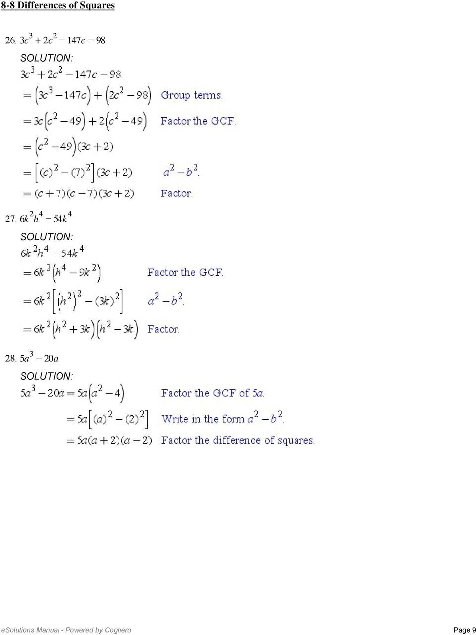 Factoring Difference Of Squares Worksheet 8 8 Differences Of Squares Factor Each Polynomial 1 X 9
