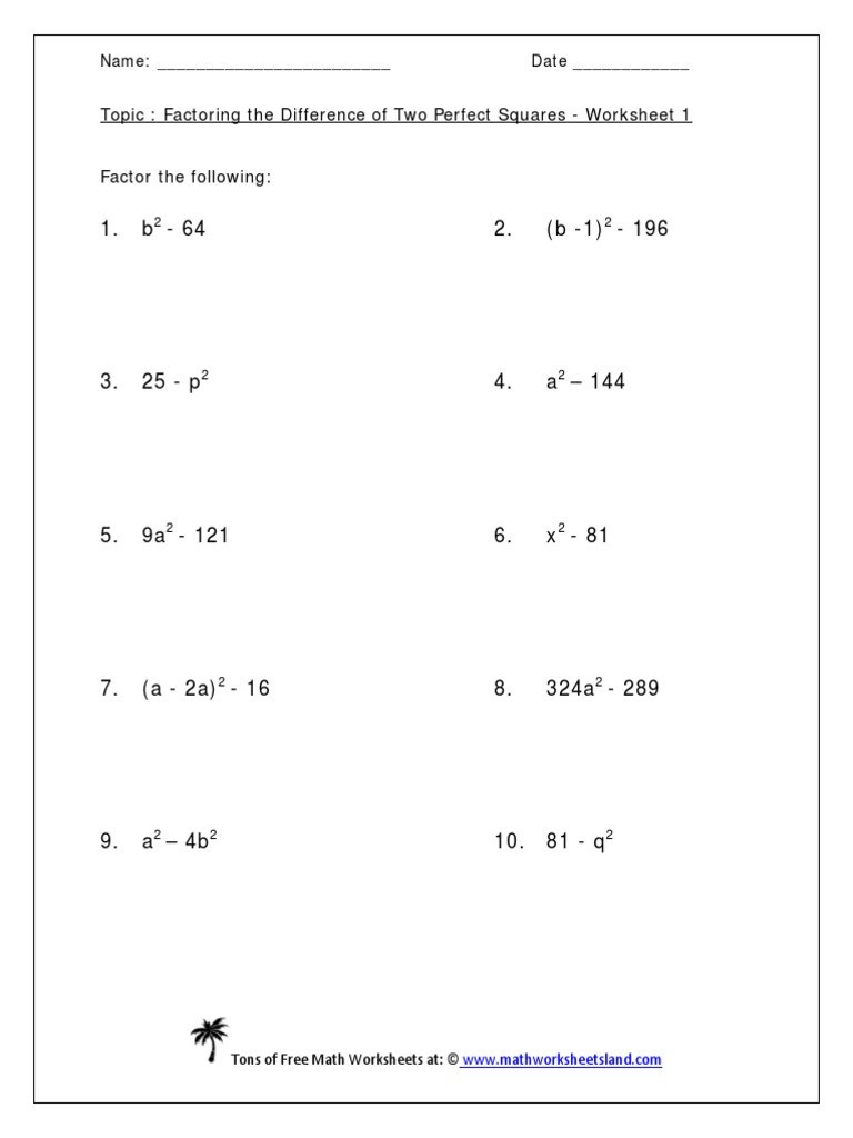 Factoring Difference Of Squares Worksheet Difference Of Squares Practice
